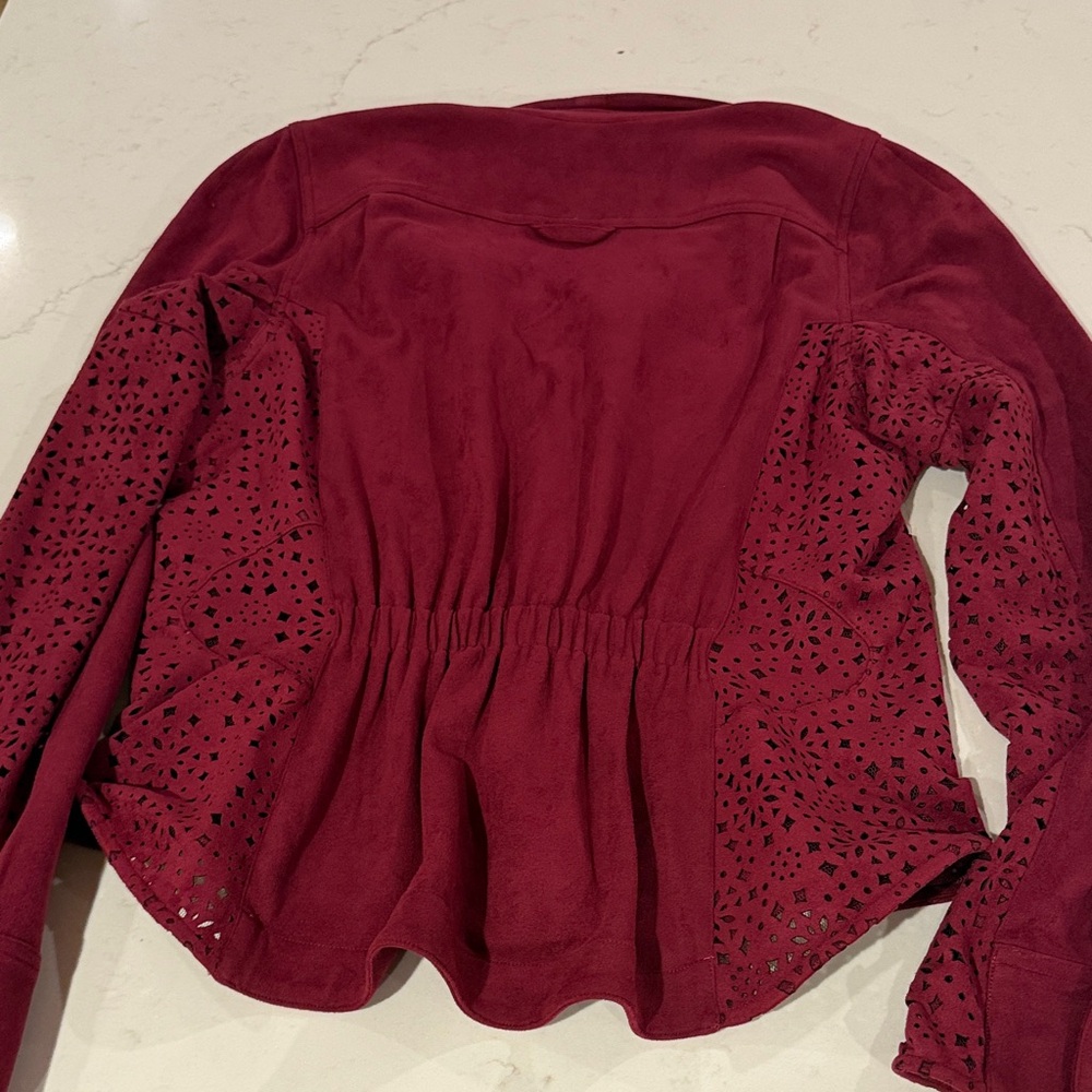 In Earnest Burgundy by Byron Lars Button Down Shirt with Cutout Accents - Picture 10 of 15